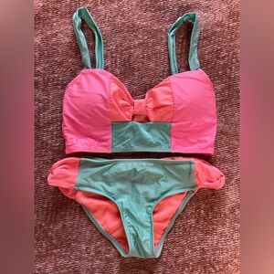 Women’s two piece color block bright swimsuit